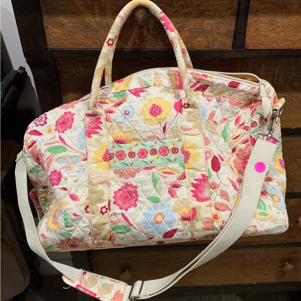 Pink and Red Travel Bag with Adjustable Strap